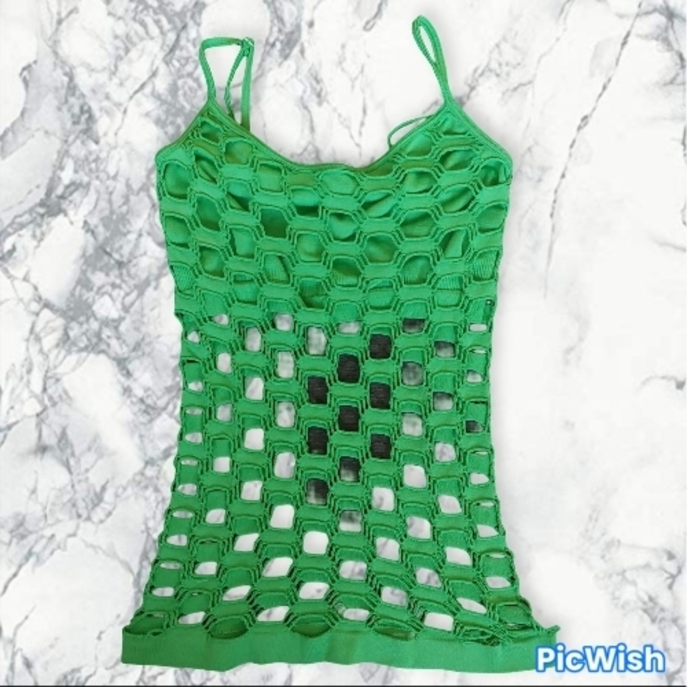 Vintage Y2K Green Mesh Spaghetti-Strap Camisole